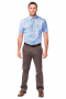 This handsome mens handmade sky blue shirt is a trendy formal that can be worn to work daily. Fabricated with cotton, this mens bespoke short sleeves shirt puts to display a stunning full spread collar with 2 stylish 1/2 inch collar points. It is an excellent mens tailor made formal shirt that is made super comfortable with a plain back and a placket front. Order online at My Custom Tailor to own this mens bespoke shirt for the style that speaks for itself. 