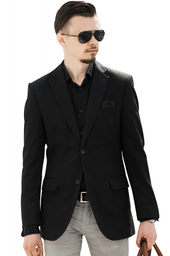 Mens Handmade Black Cashmere Wool Blazer This stylish mens bespoke black blazer in cashmere wool is a trendsetting formal that puts to display a dapper look that can define your personality at work. It is an iconic handmade blazer that is a mixture of style and sophistication with a standard fit, 2 front closure buttons, a centre vent, 1 upper welt pocket, and 2 lower flapped pockets. It is a must buy formal that looks best when worn with mens bespoke shirts and mens custom slim fit pants.