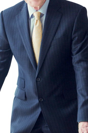 This elegant mens dark grey custom suit with pale blue stripes in wool is a stunner formal with a flat front bespoke suit pant and a voguish suit jacket. The bespoke suit pant has belt loops, a hook and button front closure with a zip fly, slash front pockets, 2 standard back pockets, and stylish hand sewn cuff hems for finesse. The custom suit jacket is an absolute stunner with notch lapels, 2 front closure buttons, 1 stylish upper welt pocket, 2 comfortable lower flap pockets, and an extra stylish right ticket pocket with flaps