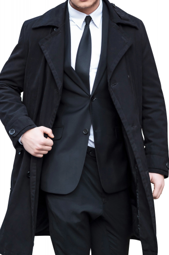 This men's sleek black winter coat is tailor made in a fine wool blend and cut to a slim fit, featuring a single breasted button closure, edge stitched lapels, and flap pockets. It is a classic option for all your winter needs!