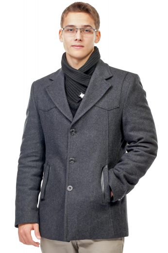 This men's charcoal coat is tailor made in a fine wool and tweed and cut to a slim fit, featuring a single breasted button closure and welt pockets. 