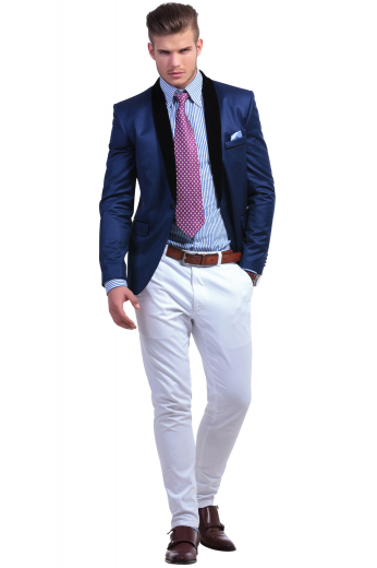 This men's custom made white trouser is tailor made in a fine wool blend and cut to a slim fit, featuring slash pockets, extended belt loops and a flat front pleat. It is a classic option for your formal occasions!