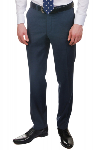 This men's custom  dark blue trouser is tailor made to a perfect fit. It is made in a fine wool blend and cut to a slim fit, featuring slash pockets, extended belt loops and a flat front pleat. 