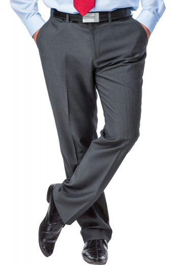 This men's custom made dark grey formal trouser is tailor made in a fine wool blend and cut to a slim fit, featuring slash pockets, extended belt loops and a flat front pleat. 