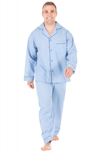 This men's blue pajama set is tailor made in fine silk and satin and cut to a comfortable fit, featuring handsewn cuff hems. It is a luxurious and cozy nightwear option that you will love to wear to lounge and sleep in. 