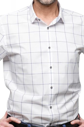 This men's slim cut tailored button up features an Ainsley collar and rounded barrel cuffs. This custom tailored men's shirt is a great buy and can be a great office wear. This men's shirt also features a placket front with extra class and sophistication.