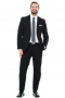 This classic men's black suit in a slim fit cut features two button, center vents, flap pocket. The pants feature a slash pocket and two back pockets, making for a practical and sleek option for your formal occasion.