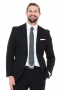 This classic men's black suit in a slim fit cut features two button, center vents, flap pocket. The pants feature a slash pocket and two back pockets, making for a practical and sleek option for your formal occasion.