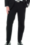 This classic men's black suit in a slim fit cut features two button, center vents, flap pocket. The pants feature a slash pocket and two back pockets, making for a practical and sleek option for your formal occasion.