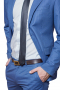 This blue men's pant suit is tailor made in a wool blend, featuring a single breasted button closure, notch lapels and slash pockets. It is a sleek option for all formal occasions.