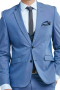 This men's pant  suit is tailor made in a fine wool blend and cut to a slim fit, featuring single breasted button closures, notch lapels and slash pockets. It is perfect for all formal occasions, in a pastel blue color. 