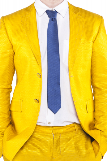 This bold suit is meant for the eccentric. It features a single breasted button closure and handstitched lapels, and is custom made in a fine wool blend. 