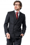 This men's pant suit is tailor made in a wool blend, cut to a slim fit. It is perfect for all formal occasions, featuring a double breasted closure, peak lapels, and slash pockets. 