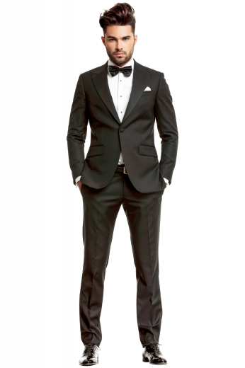 This men's pant suit is tailor made in a fine wool blend featuring a single breasted closure, peak lapels, and made to a slim fit. It is perfect for all formal occasions