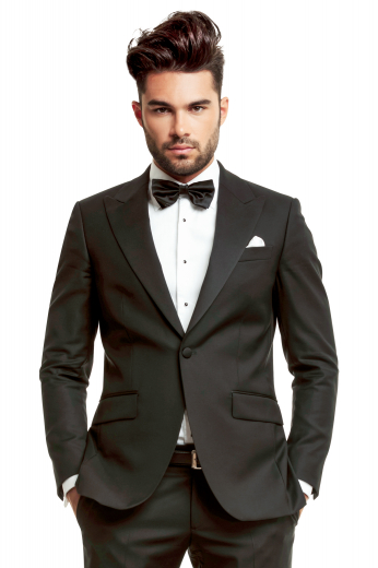 Style no.16865 - This men's pant suit is tailor made in a fine wool blend featuring a single breasted closure, peak lapels, and made to a slim fit. It is perfect for all formal occasions