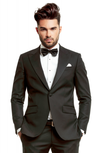 This men's pant suit is tailor made in a fine wool blend featuring a single breasted closure, peak lapels, and made to a slim fit. It is perfect for all formal occasions