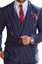 A stunning men's striped navy custom made to measure suit set made up of a navy jacket  tailor made to a slim cut, featuring a double breasted button closure and peak lapels and slim fit flattering pants.