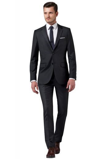 A custom hand tailored black men's suit set is tailor in a fine wool blend to fit you perfectly, cut to a slim fit and featuring slash pockets.