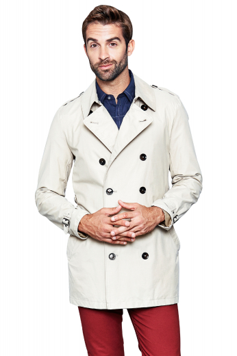 This tailor made men's coat is custom made in a fine wool blend, featuring a double breasted eight button closure and handstitched lapels. 