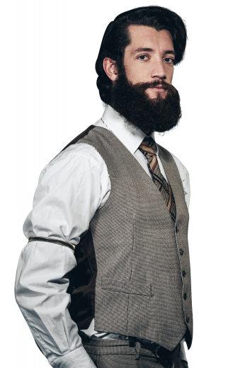 A classic tailored men's grey custom tailored vest is tailor made in a wool blend, featuring a single breasted five button closure and welted lower pockets, perfect for any formal occasion. 