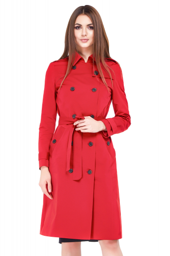 This women's outer coat is tailor made in a wool blend. It is made to measure to ensure a perfect fit, featuring a double breasted closure, hand stitched lapels, and a detached belt. 