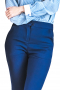 A stylish pair of custom tailored women's blue formal pants. This women's pant is tailor made in a wool blend. It features front pockets and a standard button closure, perfect for all occasions. 