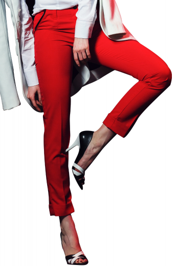Style no.17017 - A sophisticated and beautiful pair of women's custom tailored red slim fit pants. This women's pant is tailor made in a wool blend. It features front pockets in a slim fit, perfect for all occasions. 
