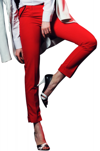 A sophisticated and beautiful pair of women's custom tailored red slim fit pants. This women's pant is tailor made in a wool blend. It features front pockets in a slim fit, perfect for all occasions. 