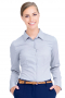 A gorgeous hand tailored women's blue-grey custom formal shirt that can easily be worn with a nice pair of jeans. This women's custom made ainsley collar blouse, perfect for your work wardrobe, featuring rounded barrel cuffs. 