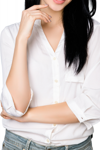 Womens Slim Bespoke Made White Mandarin Blouse Feel sophisticated and confident in this custom hand tailored white blouse. This slim cut women's blouse features a mandarin collar, placket front and a practical pocket, custom made to a casual fit.