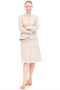 This classic skirt suit is custom made with a sleek single breasted closure and practical pockets. The modest knee length design will keep you comfortable and confident all day. 