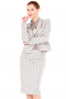 A sophisticated plaid and stylish women's made to measure modern skirt suit, expertly tailored to fit and flatter and body type. This elegant knee length skirt suit features a center back slit and a sleek single breasted closure. 