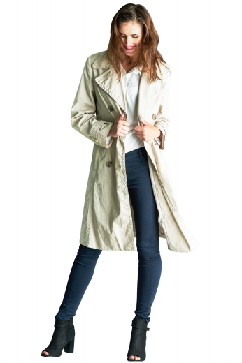 This knee-length coat will keep you warm all day. In a double breasted style, it features a three button closure and slanted pockets. For an extra fashionable flair, the coat also includes button epaulettes on each cuff. Wear this coat to work or as an everyday cold-weather coat. 