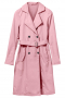 This double breasted coat puts a girly twist on the classic trench coat. The soft pink will be the perfect pop of color for your outfit. Reaching knee-length, this coat features slanted pockets and is perfect for the office or everyday wear. 