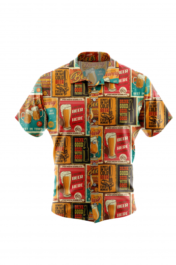 Men's wrinkle-free funny cheers beer print short sleeved summer shirt in a poplin finish. The design has a custom print in a cheeky look and the fabric is super soft poplin finish for wrinkle-free and easy care for and be worn with Jeans or Cotton chinos for a casual occasion.