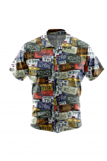A fun USA number plate men's custom tailored short sleeve dress shirt intricately designed with cool number plate inspired print. This men's made to measure dress shirt is great for a casual day out on the town and also for summer vacation. This handstitched dress shirt will make a great addition to your summer collection.
