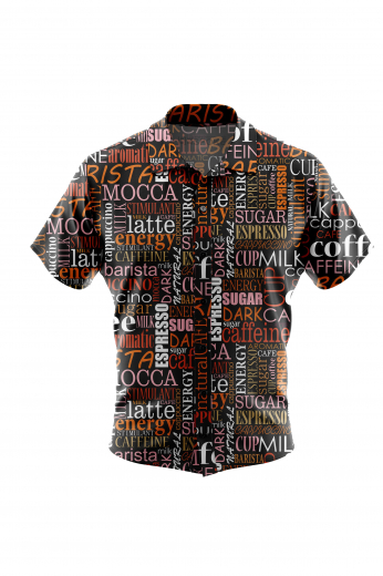 A fun and stylish men's custom tailored short sleeve dress shirt intricately designed with coffee inspired print. This men's made to measure dress shirt is great for a casual day out on the town and also for summer vacation. This handstitched dress shirt will make a great addition to your summer collection.