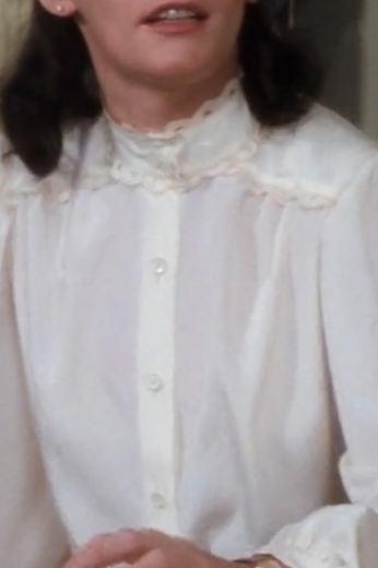 Style no.20433 - Buy this custom tailored women’s blouse worn by actress Margot Kidder as Lois Lane in the epic 1980 Superman II film. This white summer blouse is available to order online.