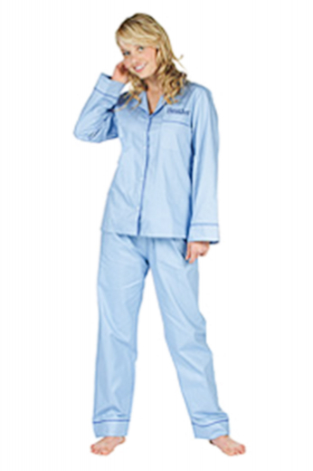Cute light blue silk pyjamas and shirts for comfortable night sleep. Custom made silk pyjamas have an elastic waistband that feels soft against the skin. Matching made-to-measure silk shirts have front left pocket and front closure buttons.