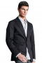 A contemporary look, slightly shorter jacket with a high gorge, two buttons, and hand molded sleeves.