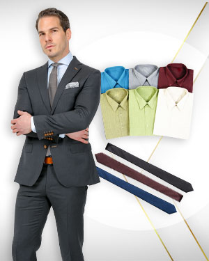Six and One - 1 Single Breasted Suit, 6 Silk Shirts and 3 Neckties from our Deluxe Collections