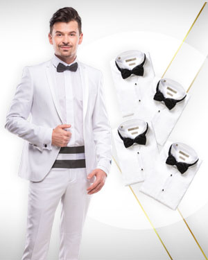 4 Dinner suits, 4 Tuxedo shirts and 1 Bowtie from our Exclusive Collections
