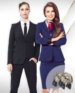 Womens Business Wear - 1 Pants Suit, 1 Skirt Suit and 2 Silk Scarfs for the career Woman from our Deluxe Collections