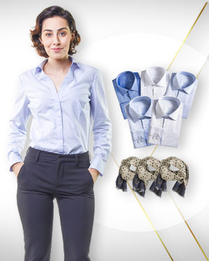 Six Business shirts for Women plus 3 silk scarves From Classic Collections