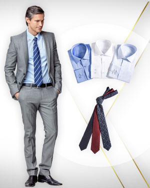 2 Single Breasted Suits, 3 Shirts and 3 Neckties from our Classic Collections