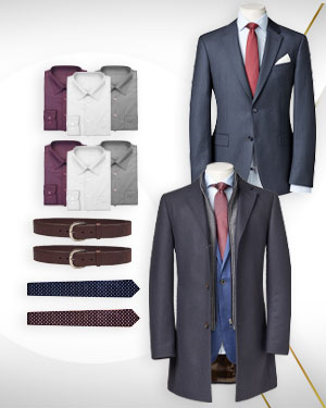 Realtors Package - 1 Overcoat, 3 Single Breasted Suits, 6 Cotton Shirts, 1 Belt and 2 Neckties from our Classic Collections