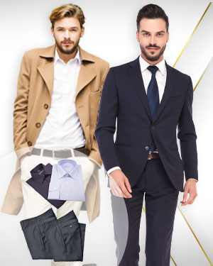 Summer Wardrobe Portfolio - 1 Overcoat, 2 Single Breasted Suits, 2 Pants, 2 Cotton Shirts,2 Belts and 2 Neckties from our Classic Collections