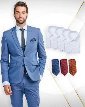 Duo Quatro De Deluxe - 2 Single Breasted Suits, 4 Cotton Shirts and 3 Neckties from our Deluxe Collections