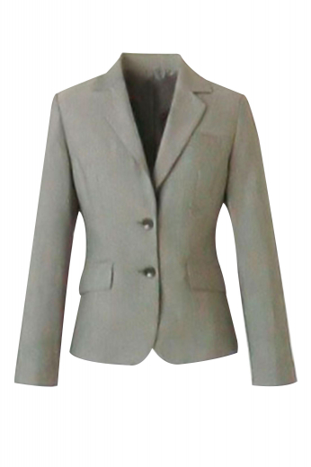Womens Bespoke Wrinkle Resistant Blazer This formal bespoke womens blazer lays out a 2 ¾ inch wide notch lapel, two slanted lower pockets with flaps, two front closure buttons and hand molded shoulders. With a classic tapered waist, this stunning gray blazer displays a body contouring slim fit.