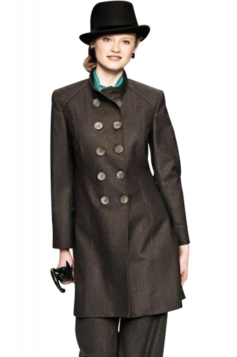 Double breasted with ten stylish front buttons, five to close and mandarin collar lapels. These handmade black overcoats have slanted front shoulders sewn in a yoke pattern. Incorporating a dart from shoulder to hems, these trendy outerwears look dazzling with slim cut custom denim pants. Cuffs on sleeves, a center vent and one slanted upper pocket with welt, make you winter ready in style.